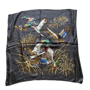 Kreier Vintage Green Silk Swamp Duck Scarf/Wrap Square 25 in Neckerchief hunting